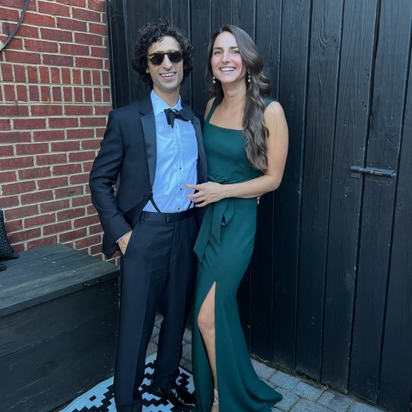 Show Me Your MuMu Dresses & Skirts - Show Me Your MuMu Emerald Green Satin Wedding Guest Dress with Thigh Slit